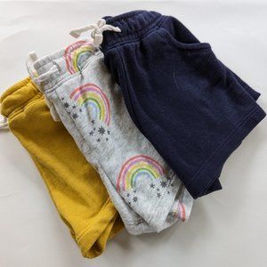 3 pc set 3T Old Navy Drawstring Shorts for Toddler Girls (Navy, Yellow, Rainbow)